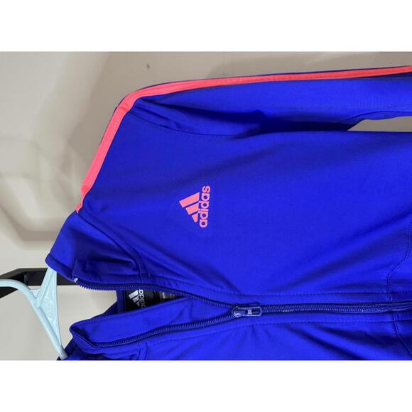 Adidas Women's Blue Zip-Up Jacket with Pink Stripes Large - Picture 2 of 7